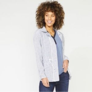 Nautica White Blue Striped Linen Blend Lightweight Boat Jacket size large